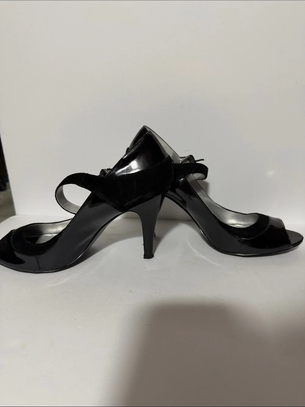 Nine West Black Patent Peep-Toe Mary Jane Heels